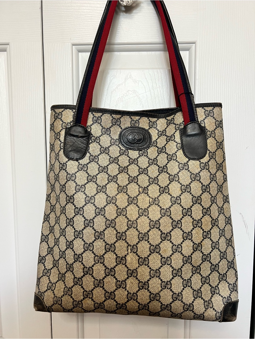 VINTAGE Gucci GG Supreme Monogram Canvas Tote Bag Navy Blue Web